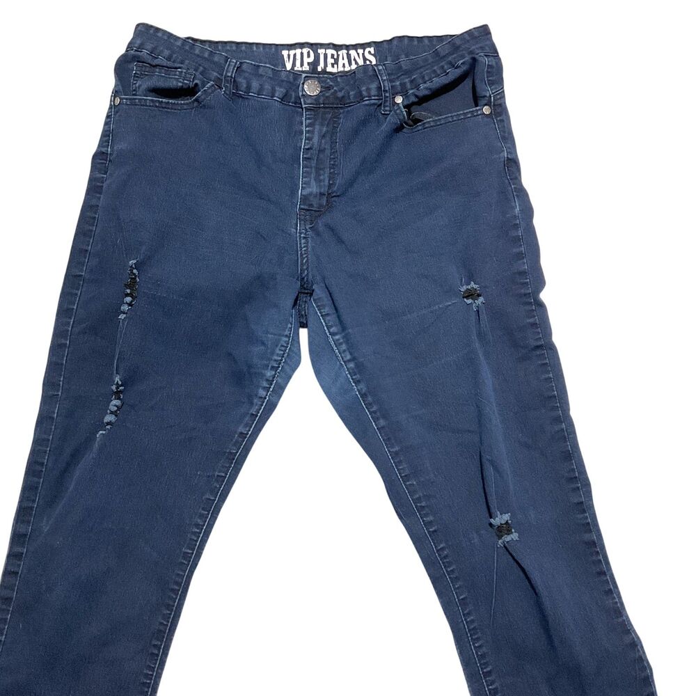 VIP Women's Distressed Blue Jeans Size 14 - Picture 3 of 8